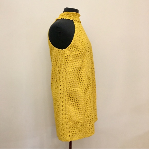 NWT ZARA Openwork Embroidery Eyelet Yellow Mini Shift Dress Women’s Small - Picture 3 of 12
